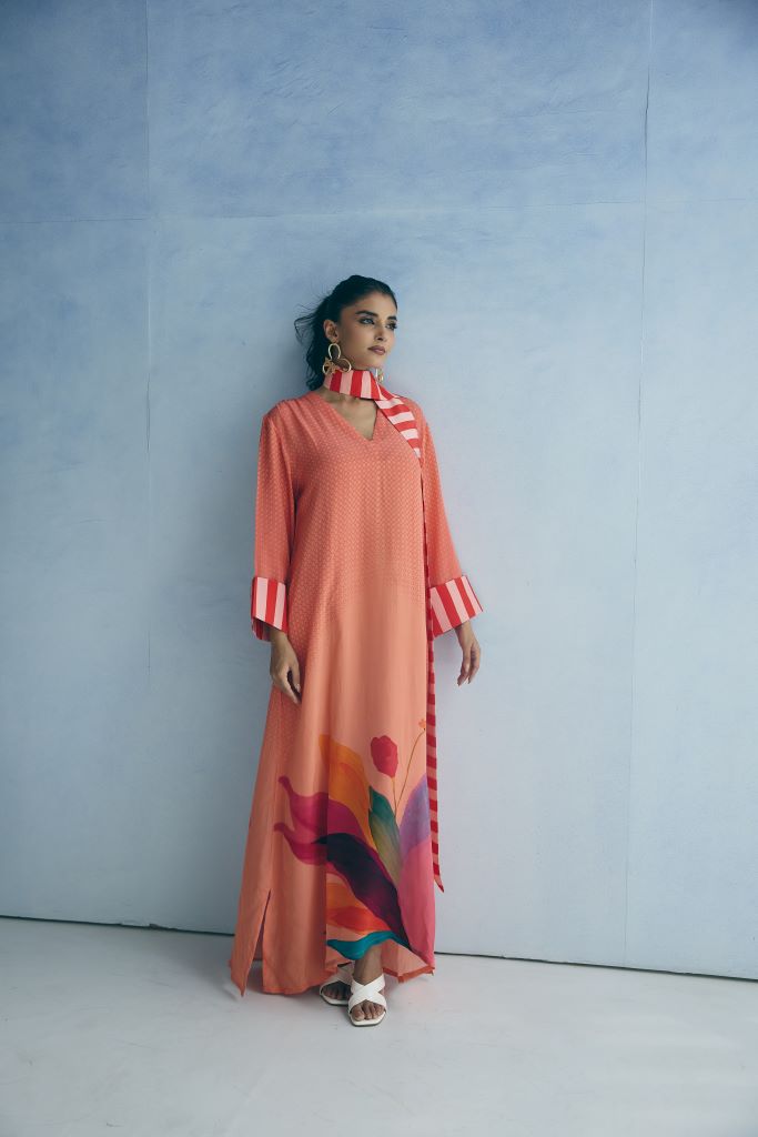 Coral Petal Kaftan W/D Slip & Scarf