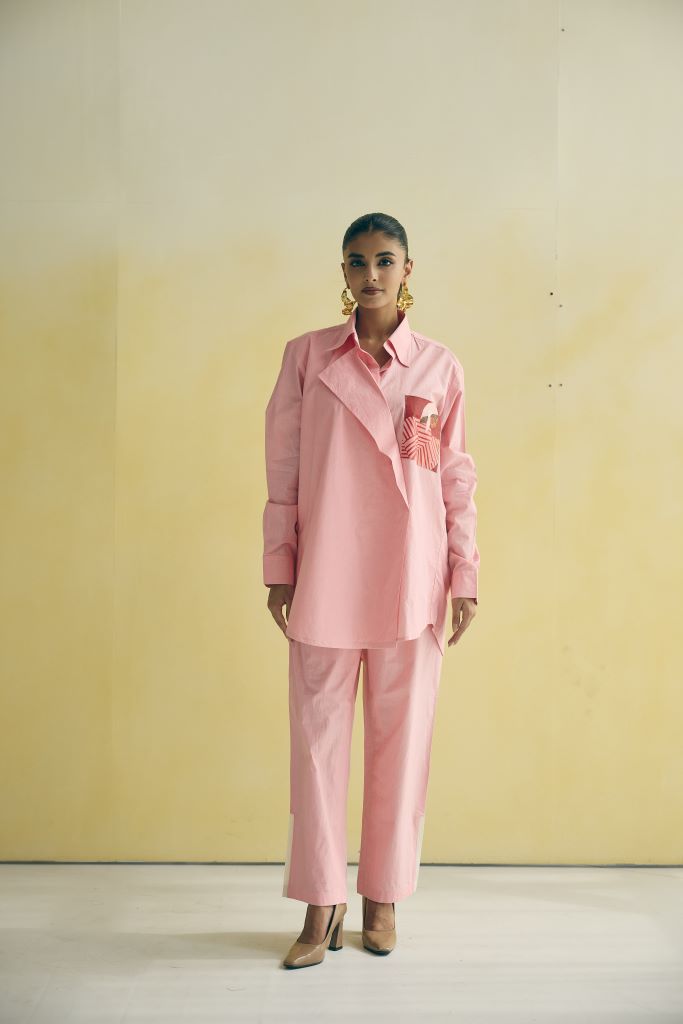 Blush Girl Asymmetric Collar Shirt Set