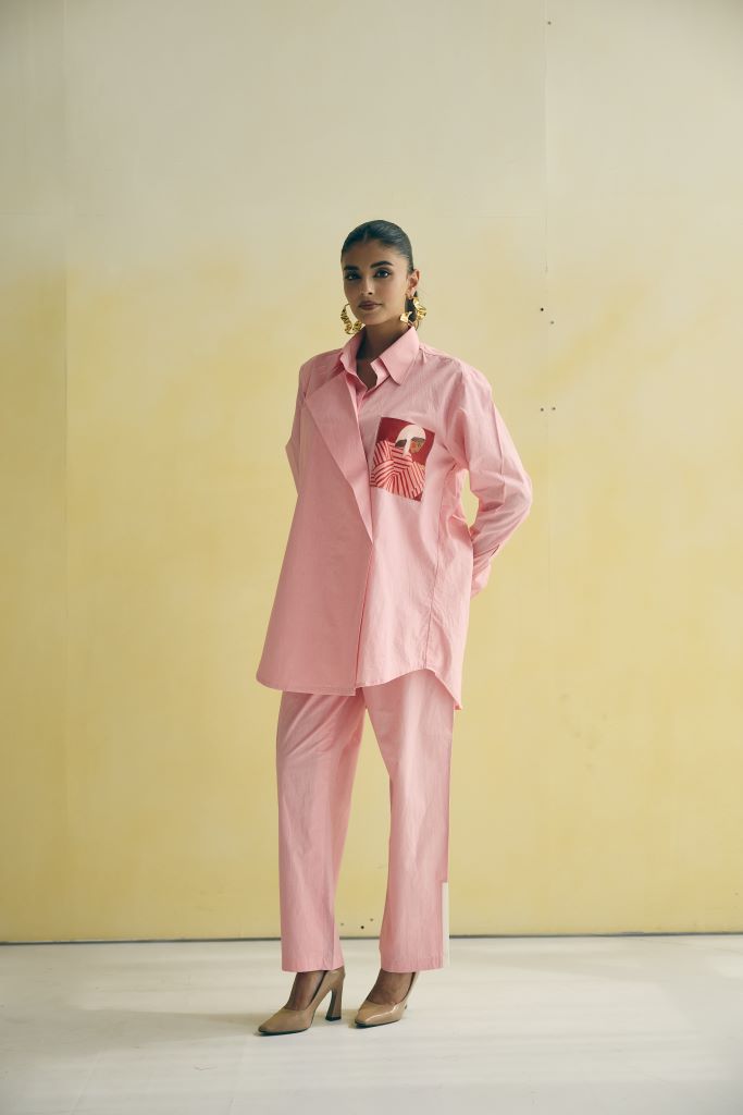 Blush Girl Asymmetric Collar Shirt Set