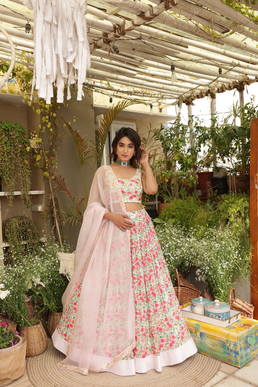 Flower Cluster Crush - Skirt with Blouse & Dupatta