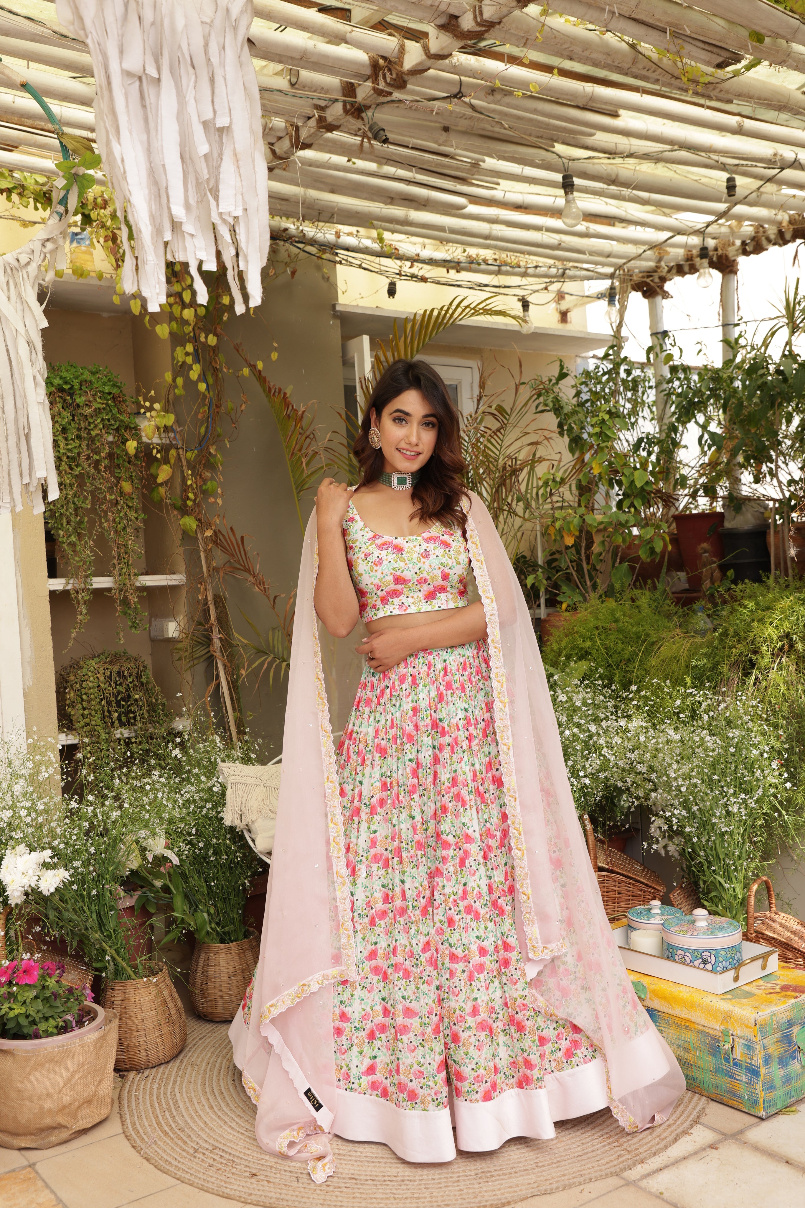 Flower Cluster Crush - Skirt with Blouse & Dupatta