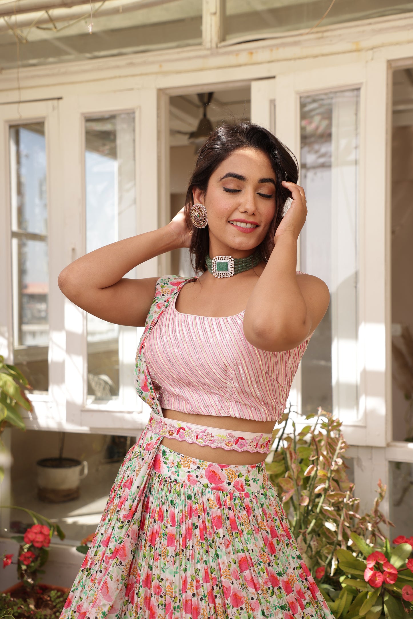 Flower Cluster - Crush Skirt with Palla Drape Blouse